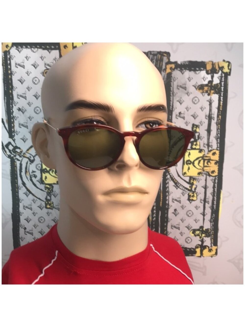 Gucci GG1048S 002 Round Sunglasses Havana with Green Lenses New